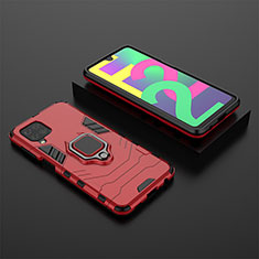 Silikon Hülle Handyhülle und Kunststoff Schutzhülle Hartschalen Tasche mit Magnetisch Fingerring Ständer für Samsung Galaxy F22 4G Rot