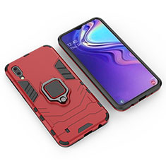 Silikon Hülle Handyhülle und Kunststoff Schutzhülle Hartschalen Tasche mit Magnetisch Fingerring Ständer für Samsung Galaxy M10 Rot