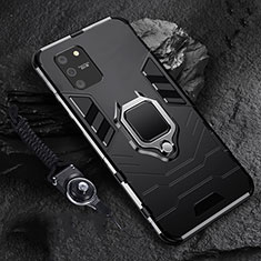 Silikon Hülle Handyhülle und Kunststoff Schutzhülle Hartschalen Tasche mit Magnetisch Fingerring Ständer für Samsung Galaxy M80S Schwarz