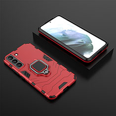 Silikon Hülle Handyhülle und Kunststoff Schutzhülle Hartschalen Tasche mit Magnetisch Fingerring Ständer für Samsung Galaxy S22 Plus 5G Rot