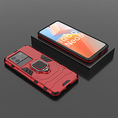 Silikon Hülle Handyhülle und Kunststoff Schutzhülle Hartschalen Tasche mit Magnetisch Fingerring Ständer für Vivo iQOO Neo6 5G Rot