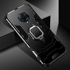 Silikon Hülle Handyhülle und Kunststoff Schutzhülle Hartschalen Tasche mit Magnetisch Fingerring Ständer für Vivo Nex 3 Schwarz