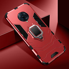 Silikon Hülle Handyhülle und Kunststoff Schutzhülle Hartschalen Tasche mit Magnetisch Fingerring Ständer für Vivo Nex 3S Rot