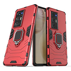 Silikon Hülle Handyhülle und Kunststoff Schutzhülle Hartschalen Tasche mit Magnetisch Fingerring Ständer für Vivo X70 Pro+ Plus 5G Rot