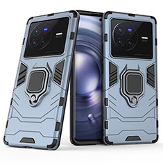 Silikon Hülle Handyhülle und Kunststoff Schutzhülle Hartschalen Tasche mit Magnetisch Fingerring Ständer für Vivo X80 5G Blau