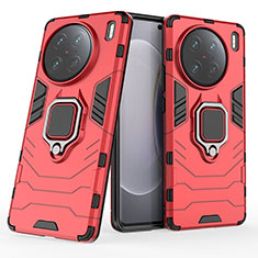 Silikon Hülle Handyhülle und Kunststoff Schutzhülle Hartschalen Tasche mit Magnetisch Fingerring Ständer für Vivo X90 Pro 5G Rot