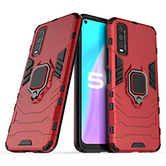 Silikon Hülle Handyhülle und Kunststoff Schutzhülle Hartschalen Tasche mit Magnetisch Fingerring Ständer für Vivo Y50t Rot