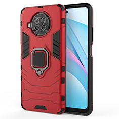 Silikon Hülle Handyhülle und Kunststoff Schutzhülle Hartschalen Tasche mit Magnetisch Fingerring Ständer für Xiaomi Mi 10i 5G Rot