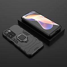 Silikon Hülle Handyhülle und Kunststoff Schutzhülle Hartschalen Tasche mit Magnetisch Fingerring Ständer für Xiaomi Mi 11i 5G (2022) Schwarz
