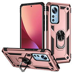 Silikon Hülle Handyhülle und Kunststoff Schutzhülle Hartschalen Tasche mit Magnetisch Fingerring Ständer für Xiaomi Mi 12 5G Rosegold