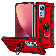 Silikon Hülle Handyhülle und Kunststoff Schutzhülle Hartschalen Tasche mit Magnetisch Fingerring Ständer für Xiaomi Mi 12S 5G Rot