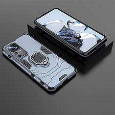 Silikon Hülle Handyhülle und Kunststoff Schutzhülle Hartschalen Tasche mit Magnetisch Fingerring Ständer für Xiaomi Mi 12T Pro 5G Blau