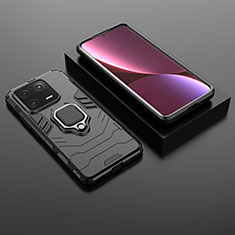 Silikon Hülle Handyhülle und Kunststoff Schutzhülle Hartschalen Tasche mit Magnetisch Fingerring Ständer für Xiaomi Mi 13 Pro 5G Schwarz