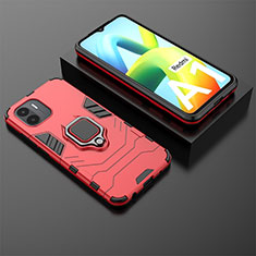 Silikon Hülle Handyhülle und Kunststoff Schutzhülle Hartschalen Tasche mit Magnetisch Fingerring Ständer für Xiaomi Poco C50 Rot
