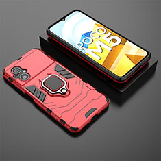 Silikon Hülle Handyhülle und Kunststoff Schutzhülle Hartschalen Tasche mit Magnetisch Fingerring Ständer für Xiaomi Poco M5 4G Rot