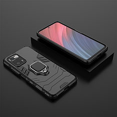 Silikon Hülle Handyhülle und Kunststoff Schutzhülle Hartschalen Tasche mit Magnetisch Fingerring Ständer für Xiaomi Poco X3 GT 5G Schwarz