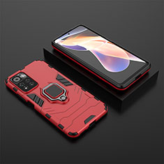 Silikon Hülle Handyhülle und Kunststoff Schutzhülle Hartschalen Tasche mit Magnetisch Fingerring Ständer für Xiaomi Poco X4 NFC Rot