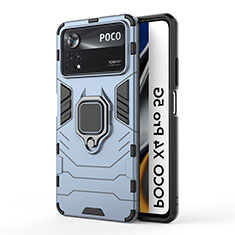 Silikon Hülle Handyhülle und Kunststoff Schutzhülle Hartschalen Tasche mit Magnetisch Fingerring Ständer für Xiaomi Poco X4 Pro 5G Blau