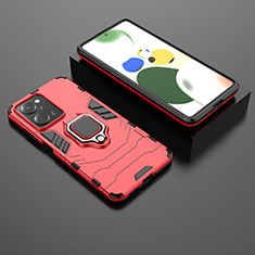 Silikon Hülle Handyhülle und Kunststoff Schutzhülle Hartschalen Tasche mit Magnetisch Fingerring Ständer für Xiaomi Poco X5 Pro 5G Rot