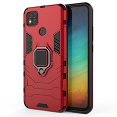 Silikon Hülle Handyhülle und Kunststoff Schutzhülle Hartschalen Tasche mit Magnetisch Fingerring Ständer für Xiaomi Redmi 10A 4G Rot