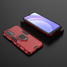 Silikon Hülle Handyhülle und Kunststoff Schutzhülle Hartschalen Tasche mit Magnetisch Fingerring Ständer für Xiaomi Redmi 9T 4G Rot
