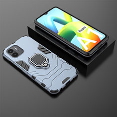 Silikon Hülle Handyhülle und Kunststoff Schutzhülle Hartschalen Tasche mit Magnetisch Fingerring Ständer für Xiaomi Redmi A2 Plus Blau