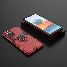 Silikon Hülle Handyhülle und Kunststoff Schutzhülle Hartschalen Tasche mit Magnetisch Fingerring Ständer für Xiaomi Redmi Note 10 Pro 4G Rot