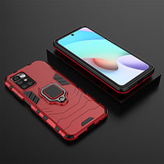 Silikon Hülle Handyhülle und Kunststoff Schutzhülle Hartschalen Tasche mit Magnetisch Fingerring Ständer für Xiaomi Redmi Note 11 4G (2021) Rot