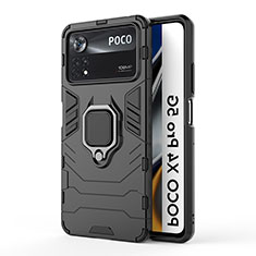 Silikon Hülle Handyhülle und Kunststoff Schutzhülle Hartschalen Tasche mit Magnetisch Fingerring Ständer für Xiaomi Redmi Note 11E Pro 5G Schwarz