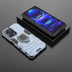 Silikon Hülle Handyhülle und Kunststoff Schutzhülle Hartschalen Tasche mit Magnetisch Fingerring Ständer für Xiaomi Redmi Note 12 Explorer Blau