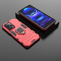 Silikon Hülle Handyhülle und Kunststoff Schutzhülle Hartschalen Tasche mit Magnetisch Fingerring Ständer für Xiaomi Redmi Note 12 Pro 5G Rot