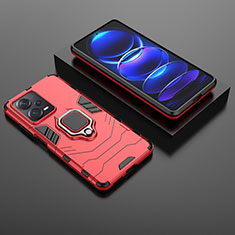 Silikon Hülle Handyhülle und Kunststoff Schutzhülle Hartschalen Tasche mit Magnetisch Fingerring Ständer für Xiaomi Redmi Note 12 Pro+ Plus 5G Rot