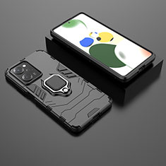 Silikon Hülle Handyhülle und Kunststoff Schutzhülle Hartschalen Tasche mit Magnetisch Fingerring Ständer für Xiaomi Redmi Note 12 Pro Speed 5G Schwarz