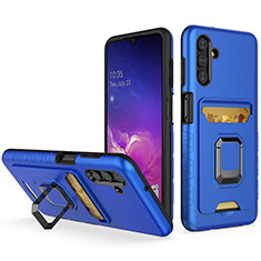 Silikon Hülle Handyhülle und Kunststoff Schutzhülle Hartschalen Tasche mit Magnetisch Fingerring Ständer J01S für Samsung Galaxy A04s Blau