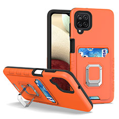 Silikon Hülle Handyhülle und Kunststoff Schutzhülle Hartschalen Tasche mit Magnetisch Fingerring Ständer J01S für Samsung Galaxy A12 Nacho Orange