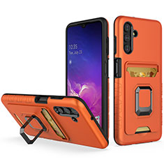 Silikon Hülle Handyhülle und Kunststoff Schutzhülle Hartschalen Tasche mit Magnetisch Fingerring Ständer J01S für Samsung Galaxy A13 5G Orange