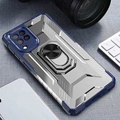 Silikon Hülle Handyhülle und Kunststoff Schutzhülle Hartschalen Tasche mit Magnetisch Fingerring Ständer J01S für Samsung Galaxy A22 4G Blau