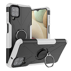 Silikon Hülle Handyhülle und Kunststoff Schutzhülle Hartschalen Tasche mit Magnetisch Fingerring Ständer J01X für Samsung Galaxy A12 5G Silber