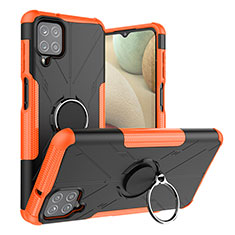 Silikon Hülle Handyhülle und Kunststoff Schutzhülle Hartschalen Tasche mit Magnetisch Fingerring Ständer J01X für Samsung Galaxy A12 Nacho Orange