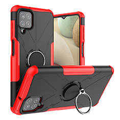 Silikon Hülle Handyhülle und Kunststoff Schutzhülle Hartschalen Tasche mit Magnetisch Fingerring Ständer J01X für Samsung Galaxy A12 Nacho Rot