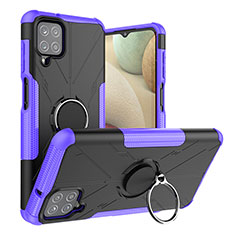 Silikon Hülle Handyhülle und Kunststoff Schutzhülle Hartschalen Tasche mit Magnetisch Fingerring Ständer J01X für Samsung Galaxy A12 Nacho Violett