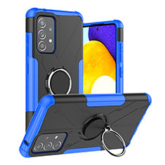 Silikon Hülle Handyhülle und Kunststoff Schutzhülle Hartschalen Tasche mit Magnetisch Fingerring Ständer J01X für Samsung Galaxy A52 4G Blau