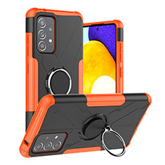 Silikon Hülle Handyhülle und Kunststoff Schutzhülle Hartschalen Tasche mit Magnetisch Fingerring Ständer J01X für Samsung Galaxy A52 5G Orange