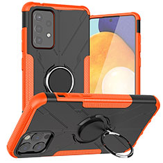 Silikon Hülle Handyhülle und Kunststoff Schutzhülle Hartschalen Tasche mit Magnetisch Fingerring Ständer J01X für Samsung Galaxy A72 4G Orange