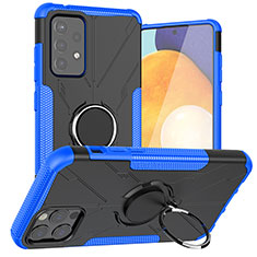 Silikon Hülle Handyhülle und Kunststoff Schutzhülle Hartschalen Tasche mit Magnetisch Fingerring Ständer J01X für Samsung Galaxy A72 5G Blau