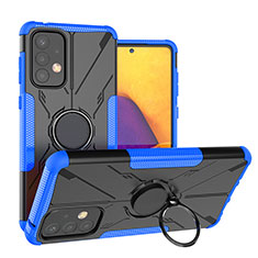 Silikon Hülle Handyhülle und Kunststoff Schutzhülle Hartschalen Tasche mit Magnetisch Fingerring Ständer J01X für Samsung Galaxy A73 5G Blau