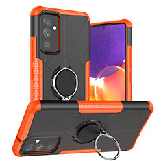 Silikon Hülle Handyhülle und Kunststoff Schutzhülle Hartschalen Tasche mit Magnetisch Fingerring Ständer J01X für Samsung Galaxy A82 5G Orange