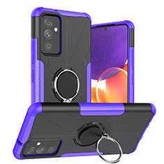Silikon Hülle Handyhülle und Kunststoff Schutzhülle Hartschalen Tasche mit Magnetisch Fingerring Ständer J01X für Samsung Galaxy A82 5G Violett