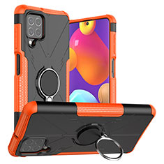 Silikon Hülle Handyhülle und Kunststoff Schutzhülle Hartschalen Tasche mit Magnetisch Fingerring Ständer J01X für Samsung Galaxy F62 5G Orange