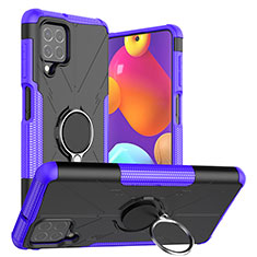 Silikon Hülle Handyhülle und Kunststoff Schutzhülle Hartschalen Tasche mit Magnetisch Fingerring Ständer J01X für Samsung Galaxy F62 5G Violett